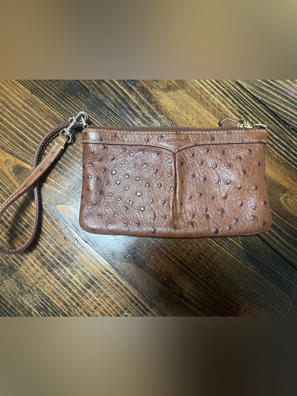 Dooney & Bourke Brown Ostrich-Effect Leather Women’s Wristlet Wallet